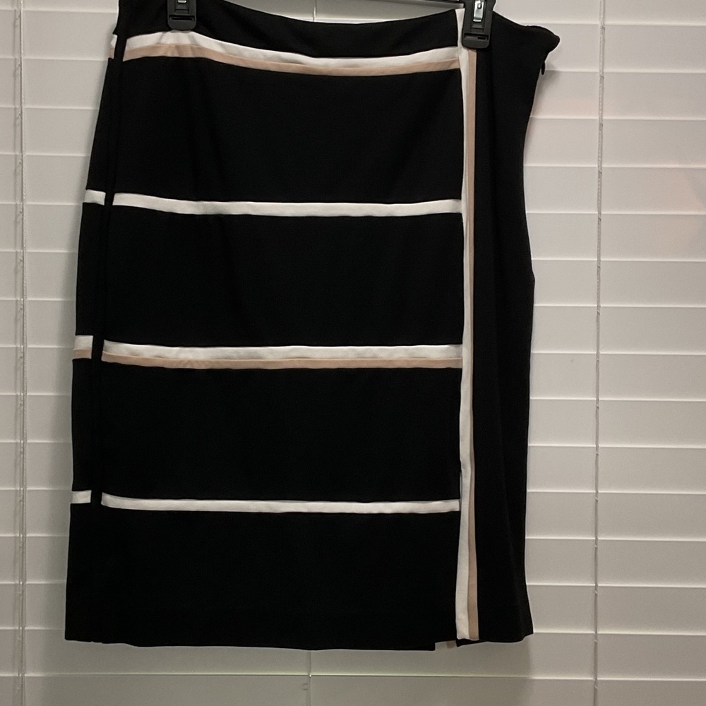 White House Black Market Black Pencil Skirt with White and Cream Stripes